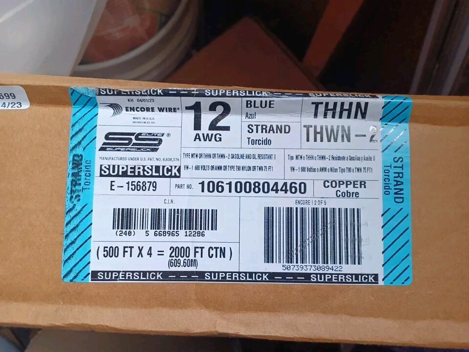 Blue 12 AWG STRANDED WIRE – 500 FT(x4) 600V THHN OR THWN-2