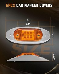 6pcs 6LED Amber LED Trailer Marker Light w/Chrome Bezel Assembly Side Marker Lig