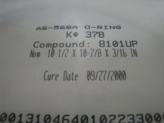 Kalrez Ultrapure 78-0161 Oring compound 8101UP, 10-1/2 x 10-7/8 x 3/16 INCH