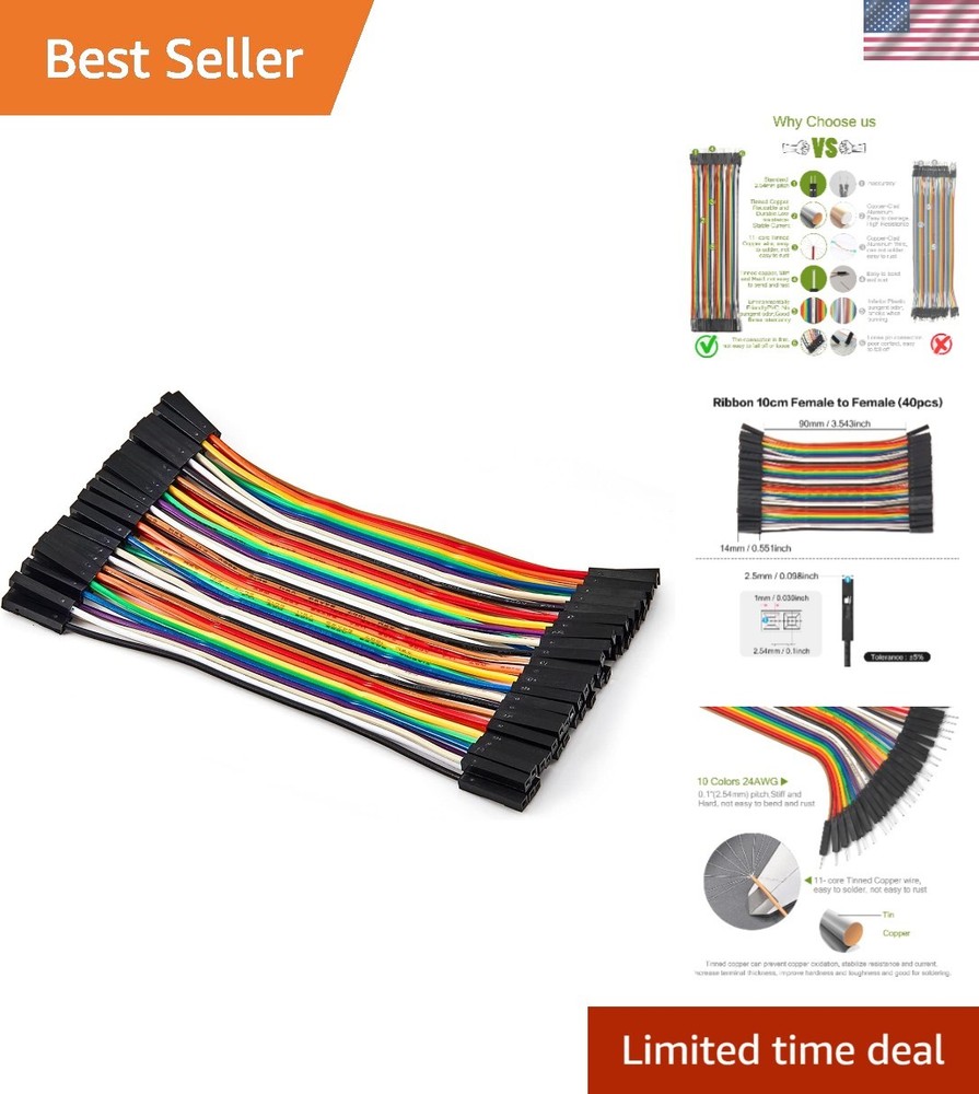40Pcs 10Cm Female to Female Header Jumper Wire Dupont Cable Line Connector 40 Pi