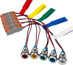 5Pcs 12V 24V 110V AC DC 8mm 5/16 Inch Metal LED Indicator Light Size: 8mm（12V）