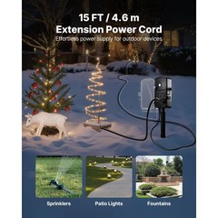 Outdoor Power Stake, 15 FT Extension Cord, Outdoor Power Strip Weatherproof with