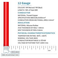 12 Gauge Silicone Wire Kit Red and Black Each 10ft Flexible 12 AWG Stranded T…