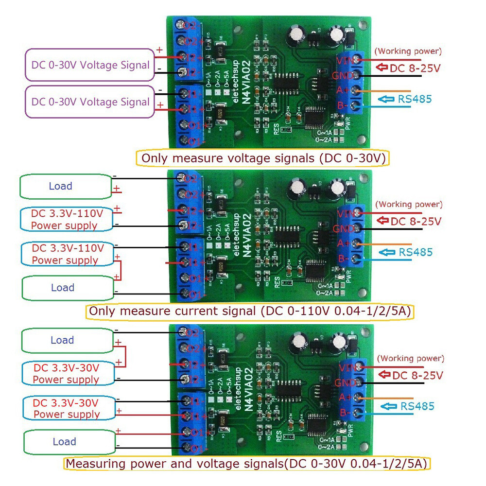 RS485 0-1A 0-30V Current Voltage Collector Voltage Signal Acquisition MODBUS RTU