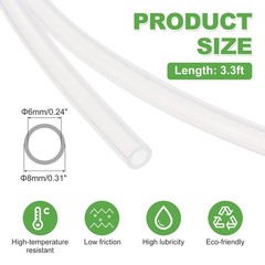 Polytetrafluoroethylene Tube 3.3ft, for 6mm ID x 8mm OD (Transparent)
