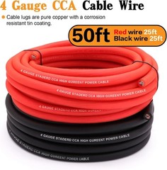 4 Gauge Wire Copper Clad Aluminum CCA 50FT Black/Red with 4ga W/ fuse block