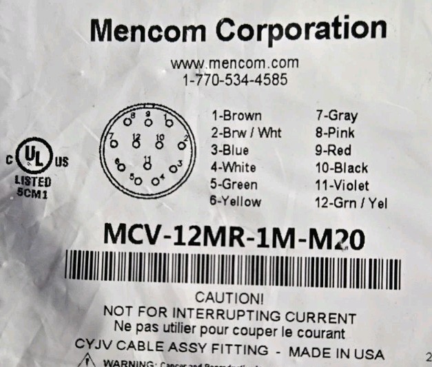 MENCOM MCV-12MR-1M-M20 MCV12MR1MM20 FACTORY SEALED ILLINOIS STOCK