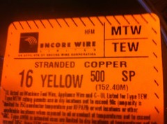 #16 YELLOW, GREEN, STRANDED COPPER WIRE MTW/TEW 500 FT