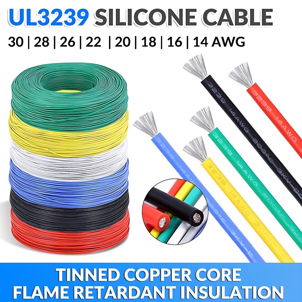 14/16/18/20-30AWG UL3239 Silicone Cable Flexible Wire Various Colors Tin Copper