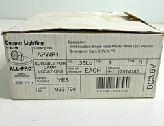 Cooper APWR1, 1-Head, White, LED Emergency Light Remote Head, 1 pc.