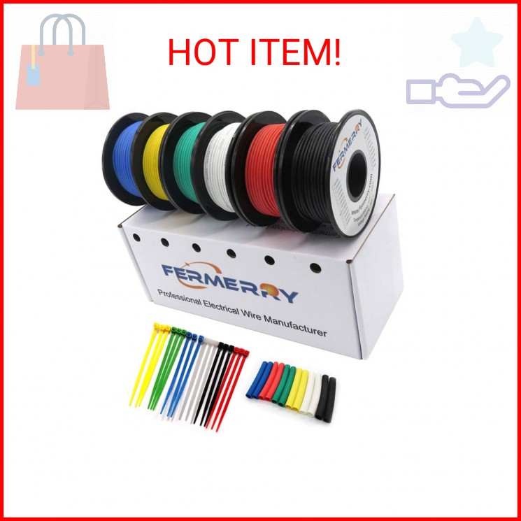 Fermerry 30 AWG Stranded Wire Spool 25ft Each 6 Colors Flexible 30 Gauge Silicon