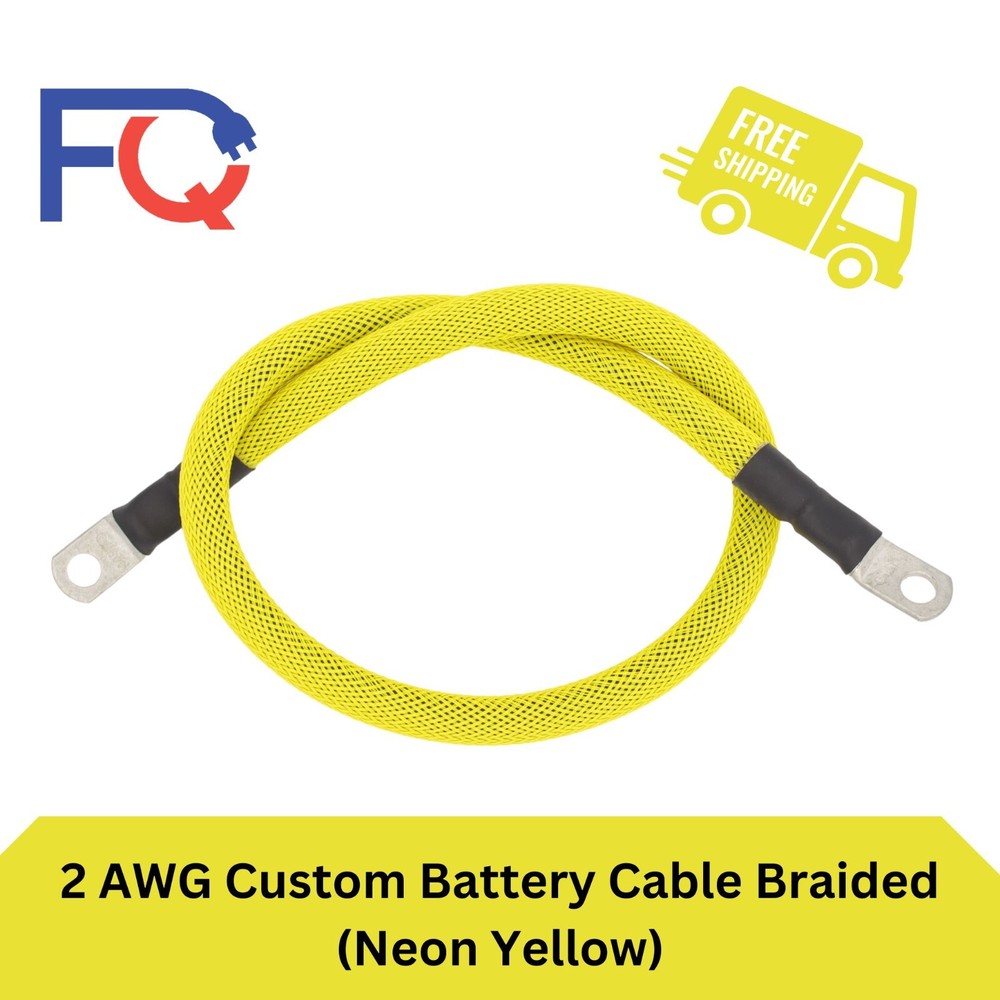 2 AWG Gauge Custom Battery Cable Copper Braided (Neon Yellow)