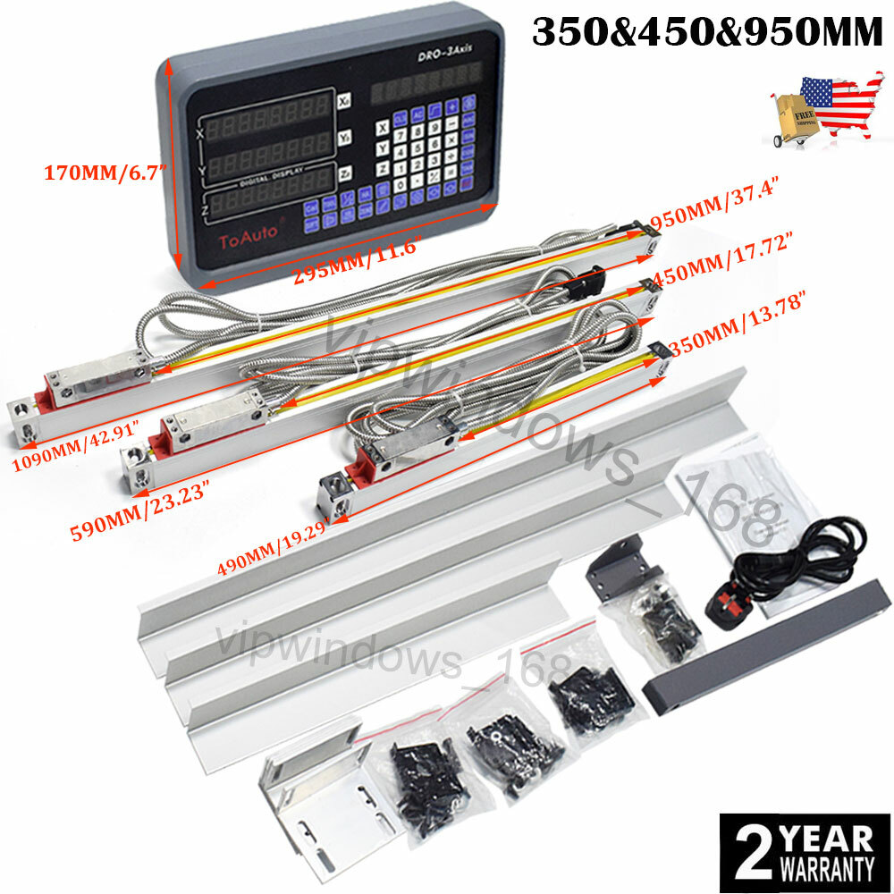 3Axis DRO Kit 14″ 18″ 38″ Linear Glass Scale Bridgeport CNC Mill Digital Readout