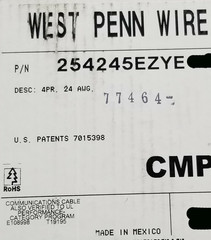 West Penn Wire 254245 24/4P Cat5E UTP Plenum Network Cable CMP Yellow /100ft