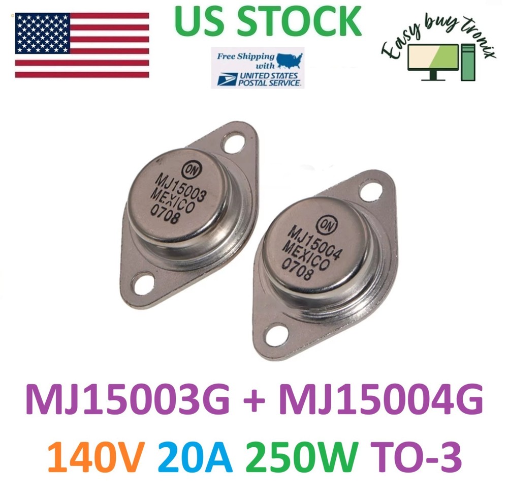 4Pcs 2Pair MJ15003G + MJ15004G TRANSISTOR Bipolar 140V 20A 250W TO-3