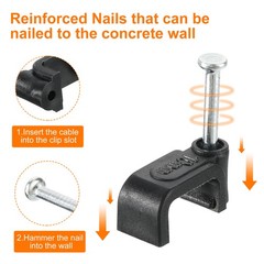 Cable Clips with Steel Nail, 200Pcs 10mm/0.39″ Plastic Cable Wire Clips, Black