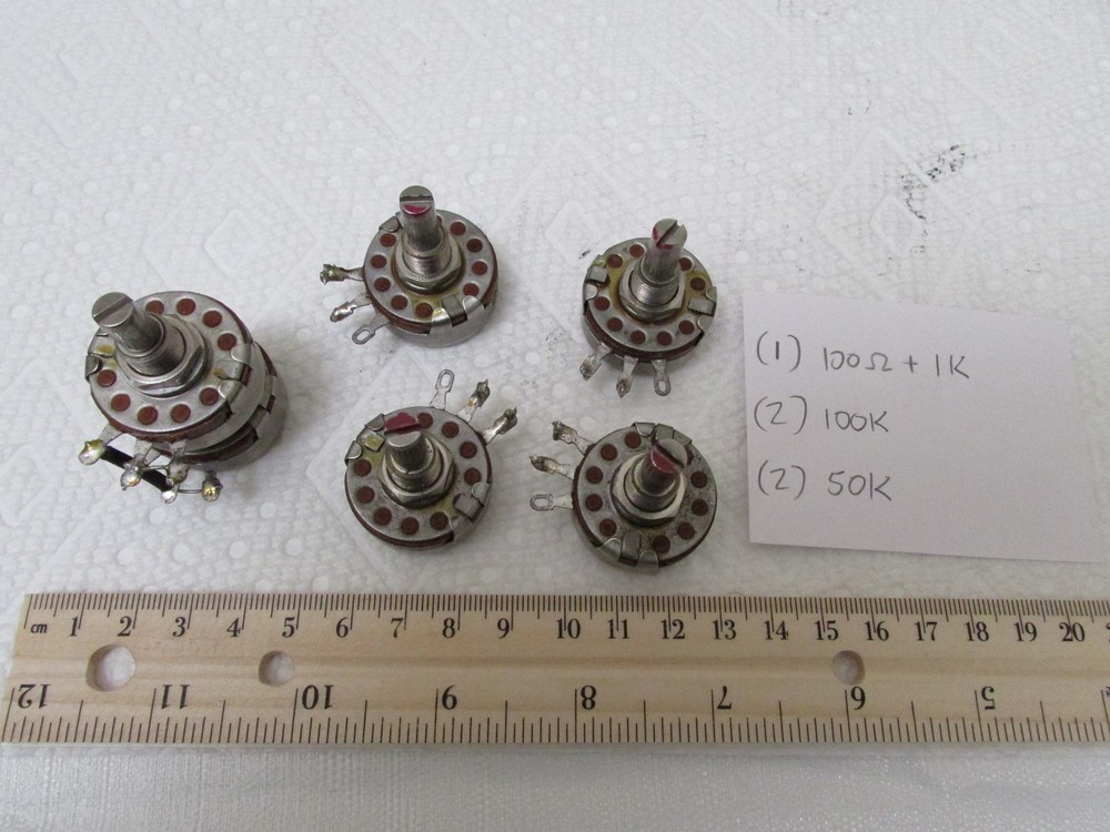 (5) Allen-Bradley Type J A-B Potentiometers 100 Ohm 50K 100K