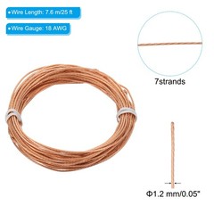 Bare Copper Ground Wire, 18 Gauge 25 Feet Solid Braided Copper Cables