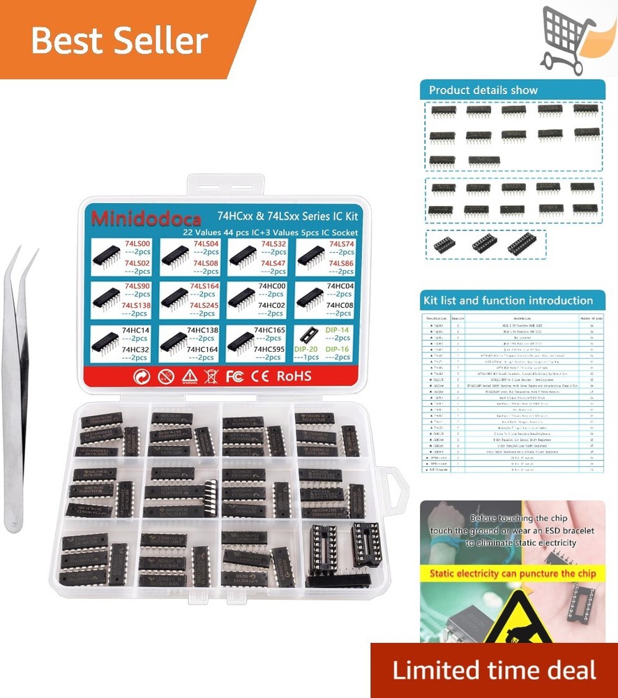 49Pcs Logic IC Assortment Kit 25 Types with Sockets for Electronic Projects