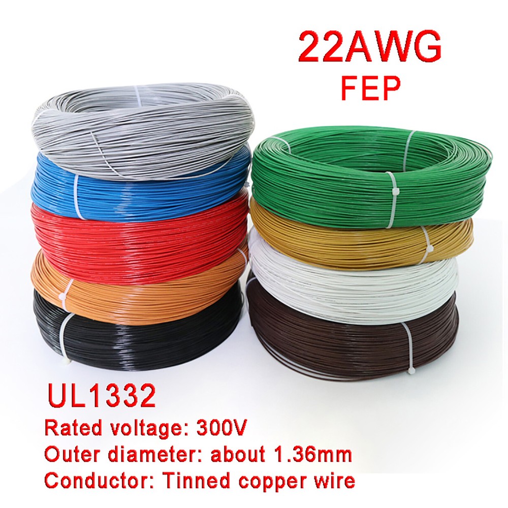 22AWG Color FEP F46 Tinned copper Cable Wire HIGH TEMP 200℃, Oil/acid resistant