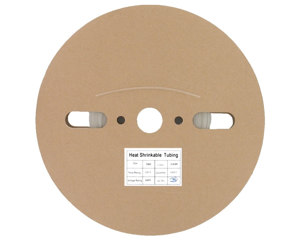 100 Ft 3/64″ ID (1.2mm) Clear Polyolefin 2:1 Heat Shrink Halogen-Free RoHS UL