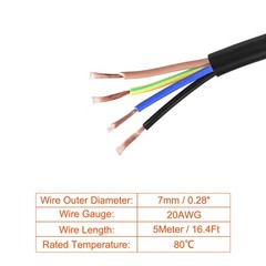 RVV Wire Cable 4 Conductor PVC Coated Copper 20AWG 16.4Ft 0.5x4mm² Black