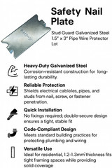 Safety Nail Plate Stud Guard Galvanized Steel 1.5″ x 3″ Pipe Wire Protector Lot