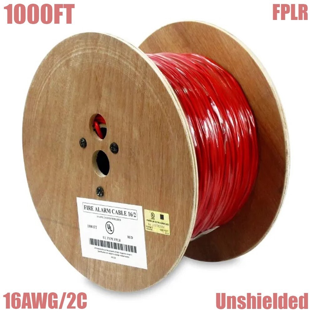 1000FT 16AWG/2C Unshielded Fire Alarm Cable Solid Bare Copper Wire FPLR Cord Red