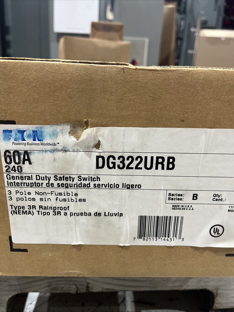 Eaton Safety Switch Disconnect DG322URB 60 Amp 240 Volt Non-Fused Nema 3R