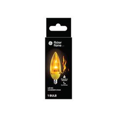 GE Lighting LED Bullet Shape Light Bulb, Flicker Flame, Candelabra Base 1 Watt