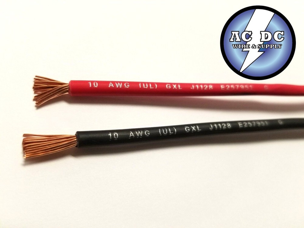 AUTOMOTIVE WIRE 10 AWG HIGH TEMP GXL 50 FT BLACK 50 FT RED WITH LEGEND PRINT USA