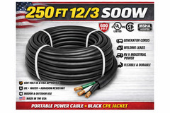 12/3 SOOW Portable Cord 250FT 600V UL CSA Black Flexible Cable USA Made