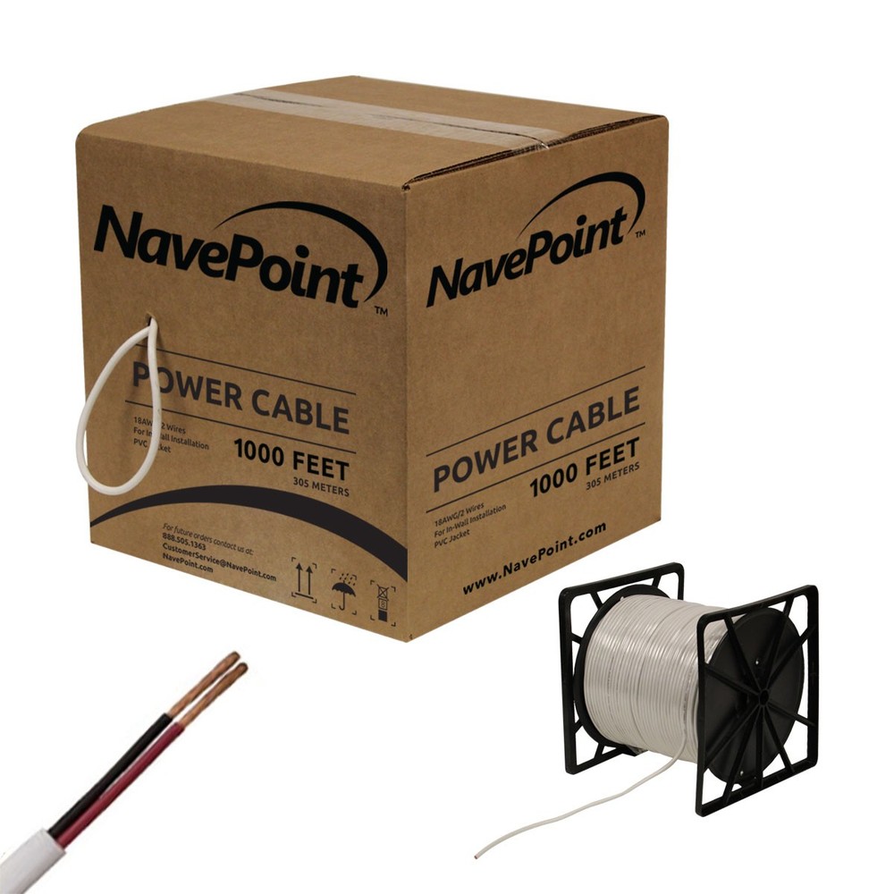 1000ft In Wall Power Cable 18AWG 18/2 CCTV Bulk Security Camera Power CCA White
