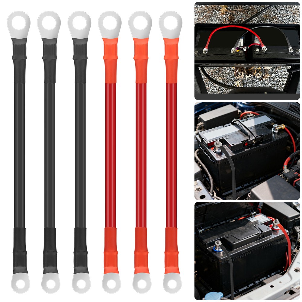6 PCS 6AWG Battery Inverter Cables 12in 3/8″ & 1/4″ Tinned Copper Terminals Wire