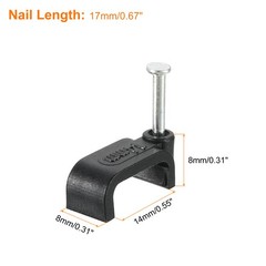Cable Clips with Steel Nail, 100Pcs 14mm/0.55″ Plastic Cable Wire Clips, Black