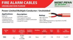 West Penn Wire 980 18/2C Solid FPLR Non-plenum Unshidd Fire Alarm Cable (100 ft)