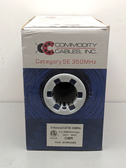 Commodity Cables 4x2x24AWG Solid Copper 1000ft CAT5E 350 MHz White 5ECMR244BW