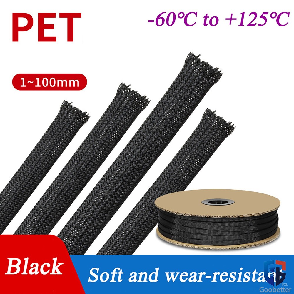 PET Braided Cable Sleeving, Auto Wire Harnessing Sheathing Black Ø1mm to 100mm