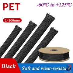 PET Braided Cable Sleeving, Auto Wire Harnessing Sheathing Black Ø1mm to 100mm