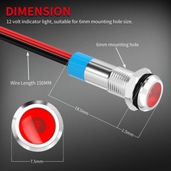 LED Indicator Light 12V Waterproof Red Signal 6MM 1/4 Metal Panel Mount Flat