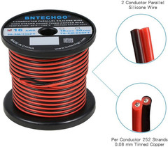 BNTECHGO 16 Gauge Flexible 2 Conductor Parallel Silicone Wire Spool Red Black Hi