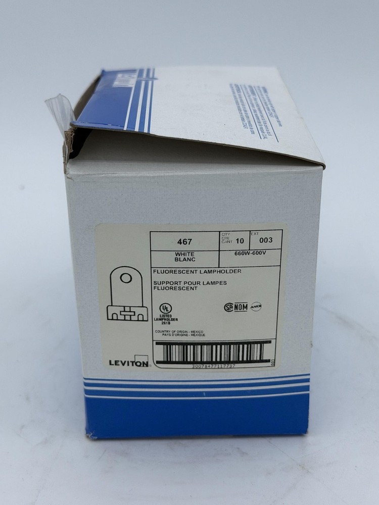 Leviton 467 Fluorescent Lampholder 660W 600V White Box Of 10 Mexico Lamp Socket