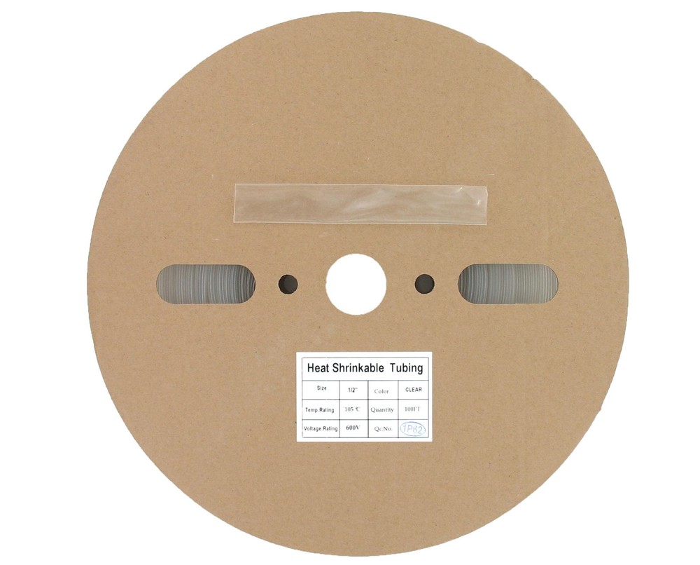 100 Ft 1/2″ ID (12.7mm) Clear Polyolefin 2:1 Heat Shrink Halogen-Free RoHS UL