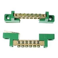 Brass 6 Position Terminal Bus Bar Block, Green Grounding Strip