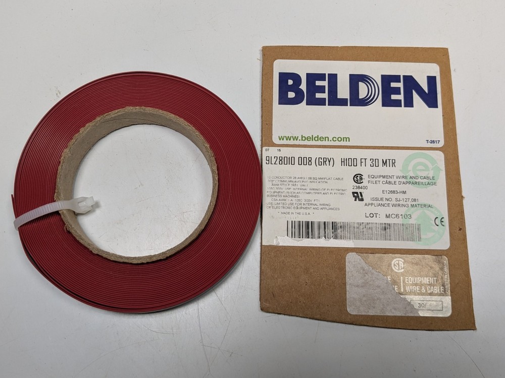 30FT Beldon – FLAT RIBBON CABLE 9L28010-008 – 10 Conductors GREY – 28AWG 300VAC