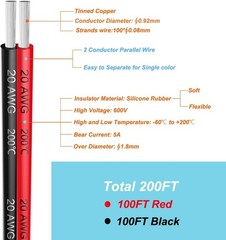 Durable 20 AWG 200ft Silicone Wire | Low Impedance Tinned Copper for Efficiency