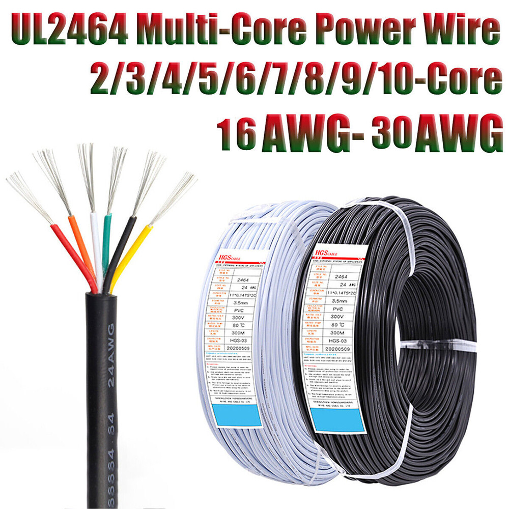 UL2464 PVC Power Cable Wire 16AWG-30AWG Tinned Copper 2/3/4/5/6/7/8/9/10 Core