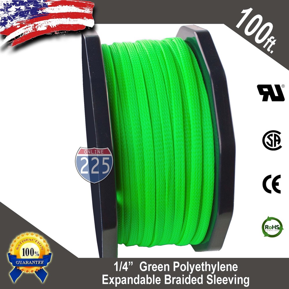 100 FT 1/4″ Green Expandable Wire Cable Sleeving Sheathing Braided Loom Tubing