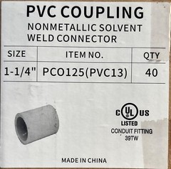 1-1/4″ PVC Standard Coupling for Sch 40 Rigid NM Conduit UL Listed; 1 pc