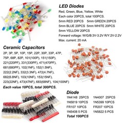 Electronics Component Set with LED Diodes, Resistors, and Capacitors Included